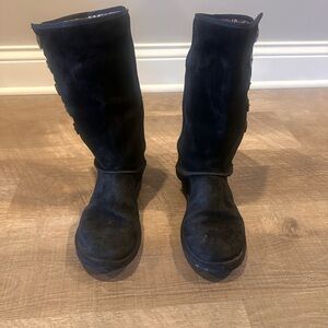 Women’s Ugg Bailey Tall Boots Black Aided Fold Over Logo Lining Size 7